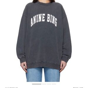 Anine Bing Charcoal Tyler Sweatshirt with White Lettering